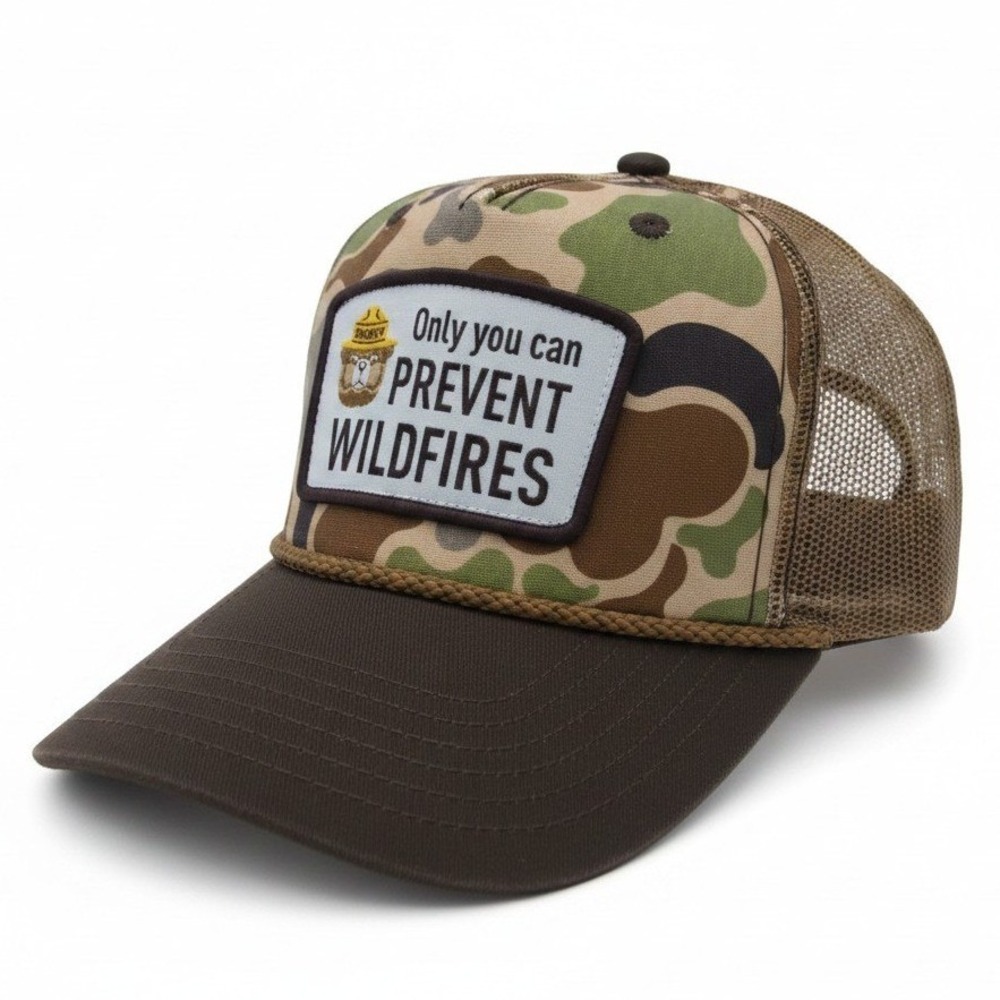Smokey Bear Camo Trucker Hat Only You Can Prevent Wildfires Snapback Cap Brown